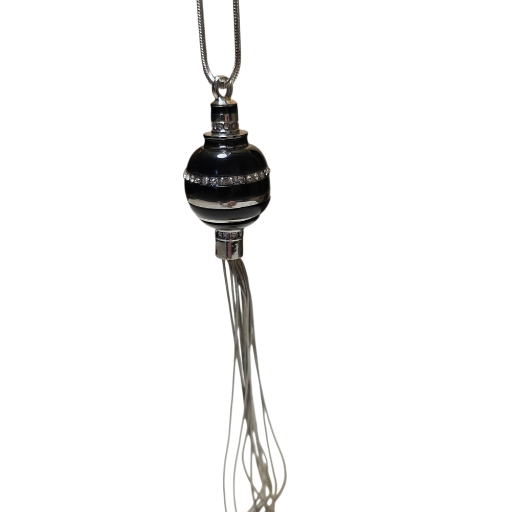 Chico's Tassel Crystal And Enamel Beaded Long Necklace Black EUC